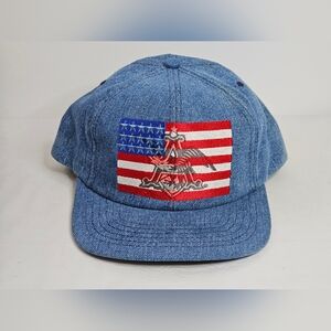 Anheuser-Busch Beer Denim Snapback Hat American Flag Eagle Trucker Cap Vtg 1996